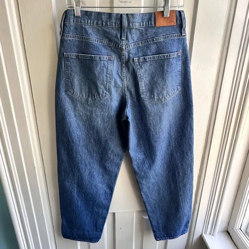 J Crew Peggy Barrel Leg High Rise Tapered Jeans Authentic Blue Wash